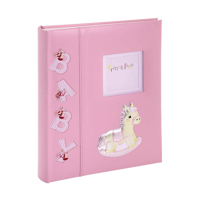 CHILDREN'S ALBUM 20X25 WITH LEATHER SILVER PINK HORSE